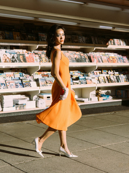 Nana Jacqueline Orange Square-Neck Paneled Midi Dress Orange