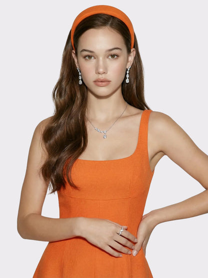 Nana Jacqueline Orange Square-Neck Paneled Midi Dress Orange