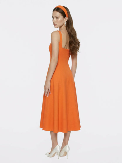 Nana Jacqueline Orange Square-Neck Paneled Midi Dress Orange