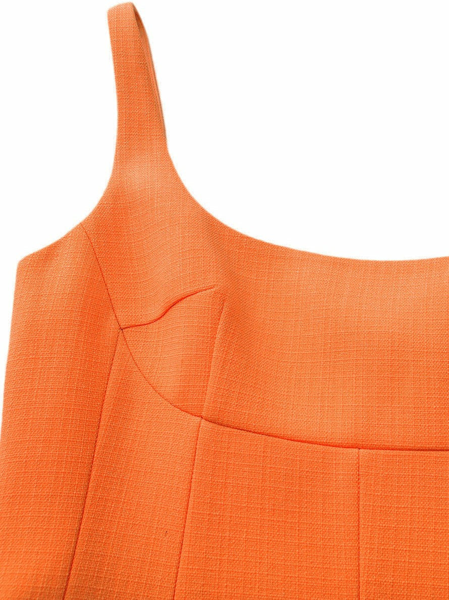 Nana Jacqueline Orange Square-Neck Paneled Midi Dress Orange