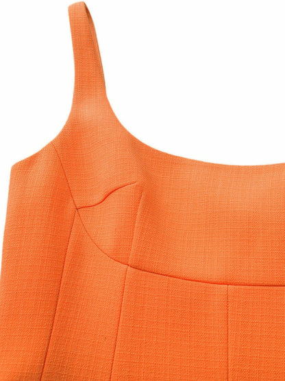 Nana Jacqueline Orange Square-Neck Paneled Midi Dress Orange