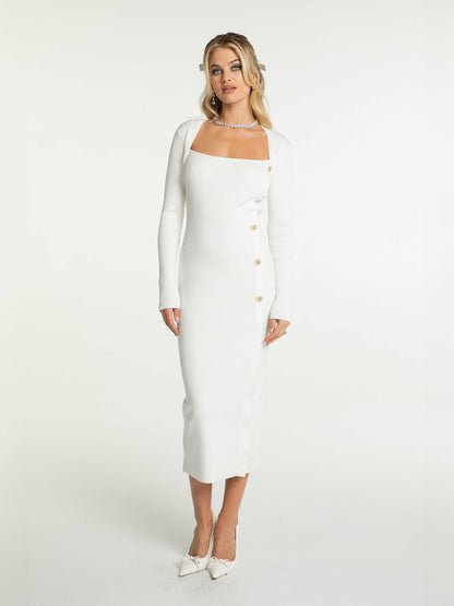 Nana Jacqueline Rylee Knit Dress: White Midi Dress for Bridal Shower White