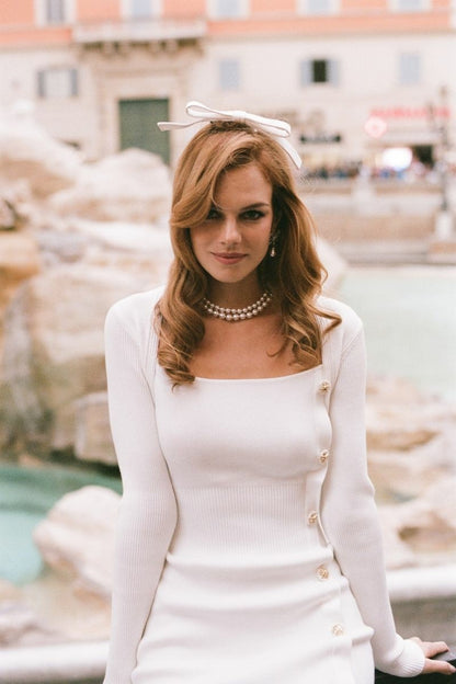 Nana Jacqueline Rylee Knit Dress: White Midi Dress for Bridal Shower White