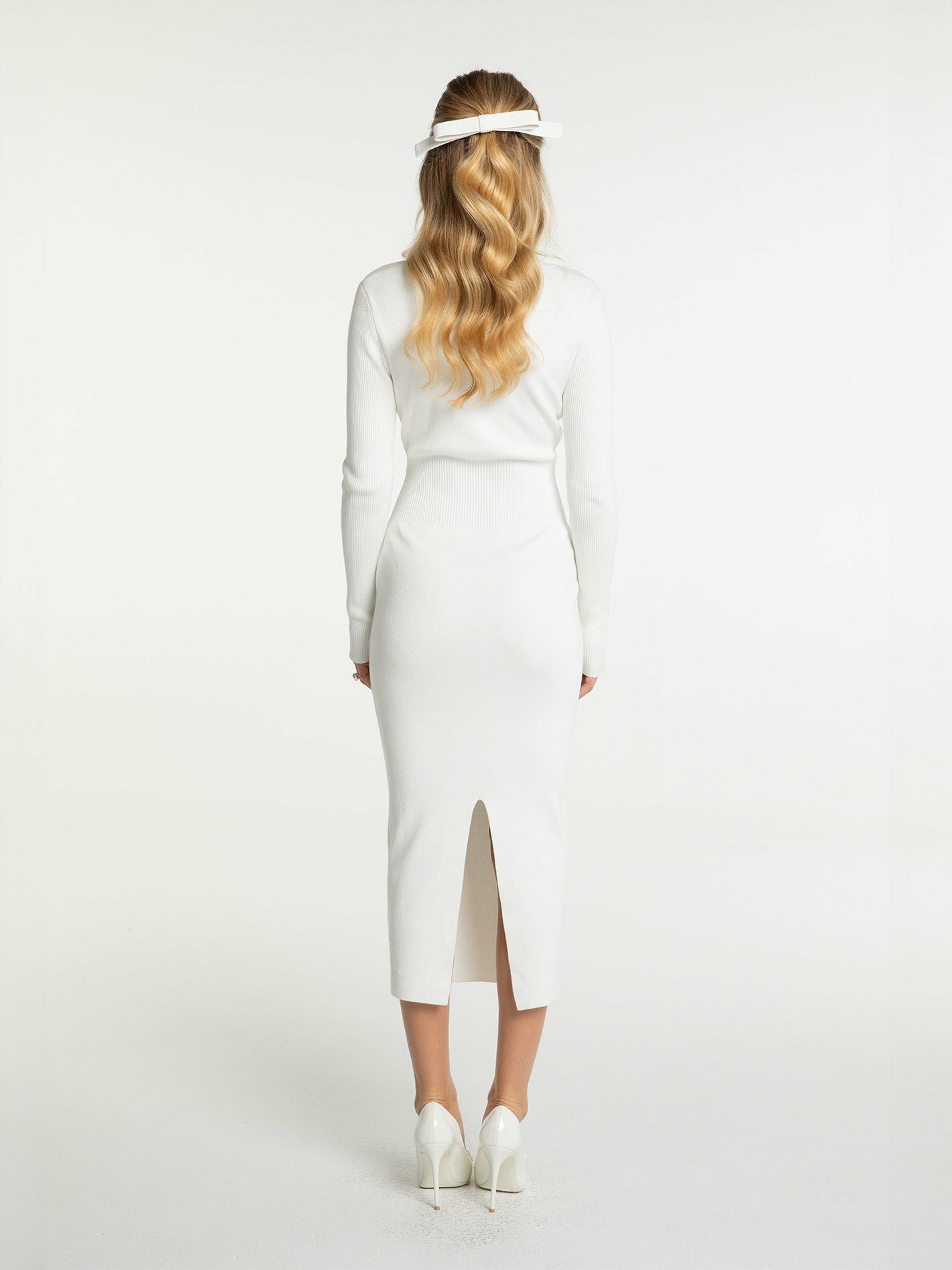 Nana Jacqueline Rylee Knit Dress: White Midi Dress for Bridal Shower White