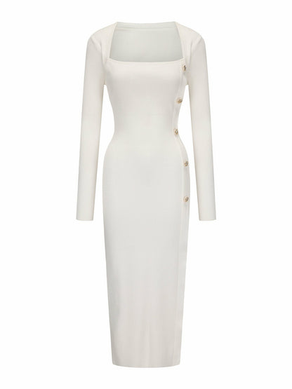 Nana Jacqueline Rylee Knit Dress: White Midi Dress for Bridal Shower White