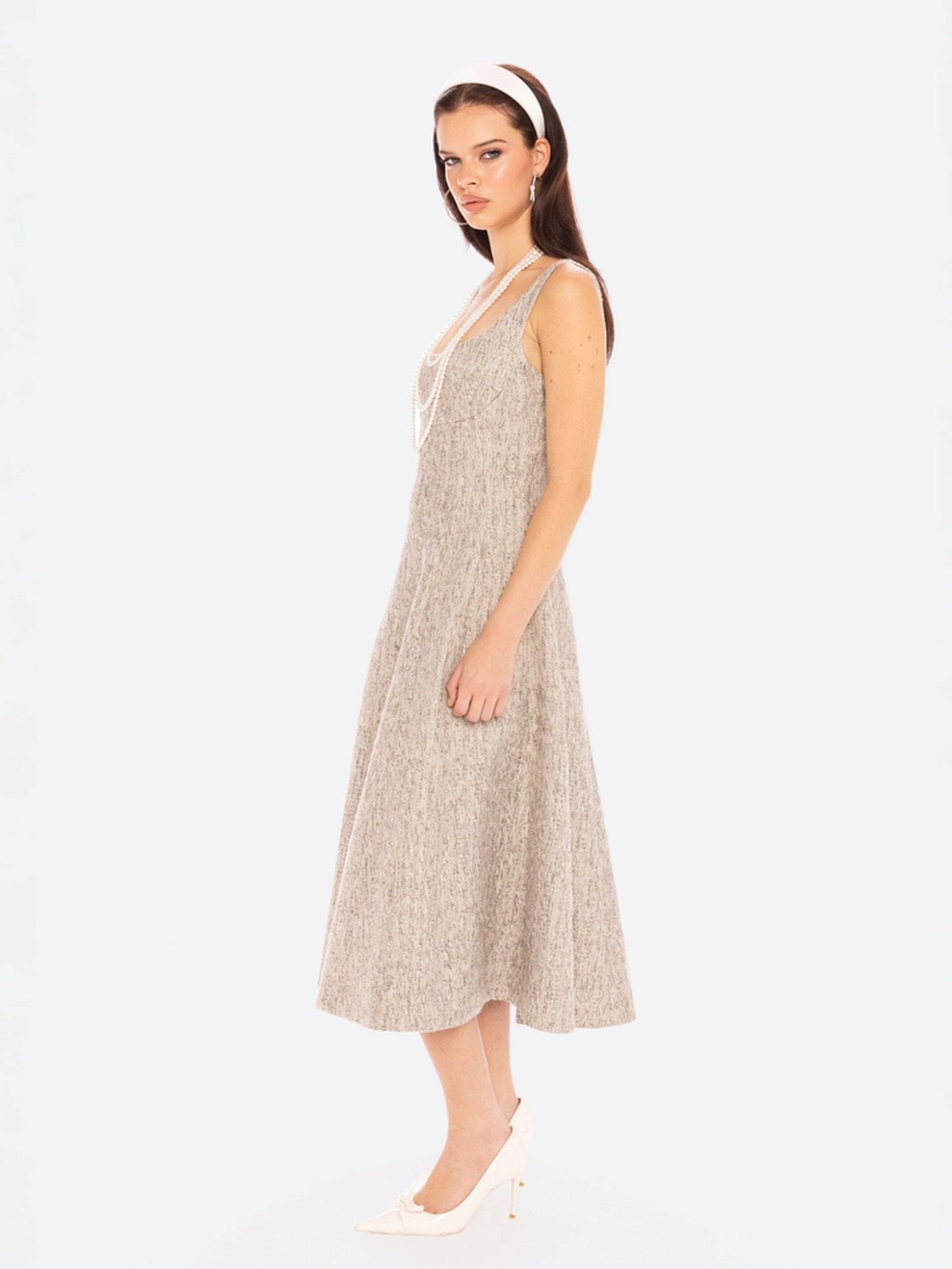 Nana Jacqueline Josephine Dress: Gray Midi Dress for Garden Party Gray