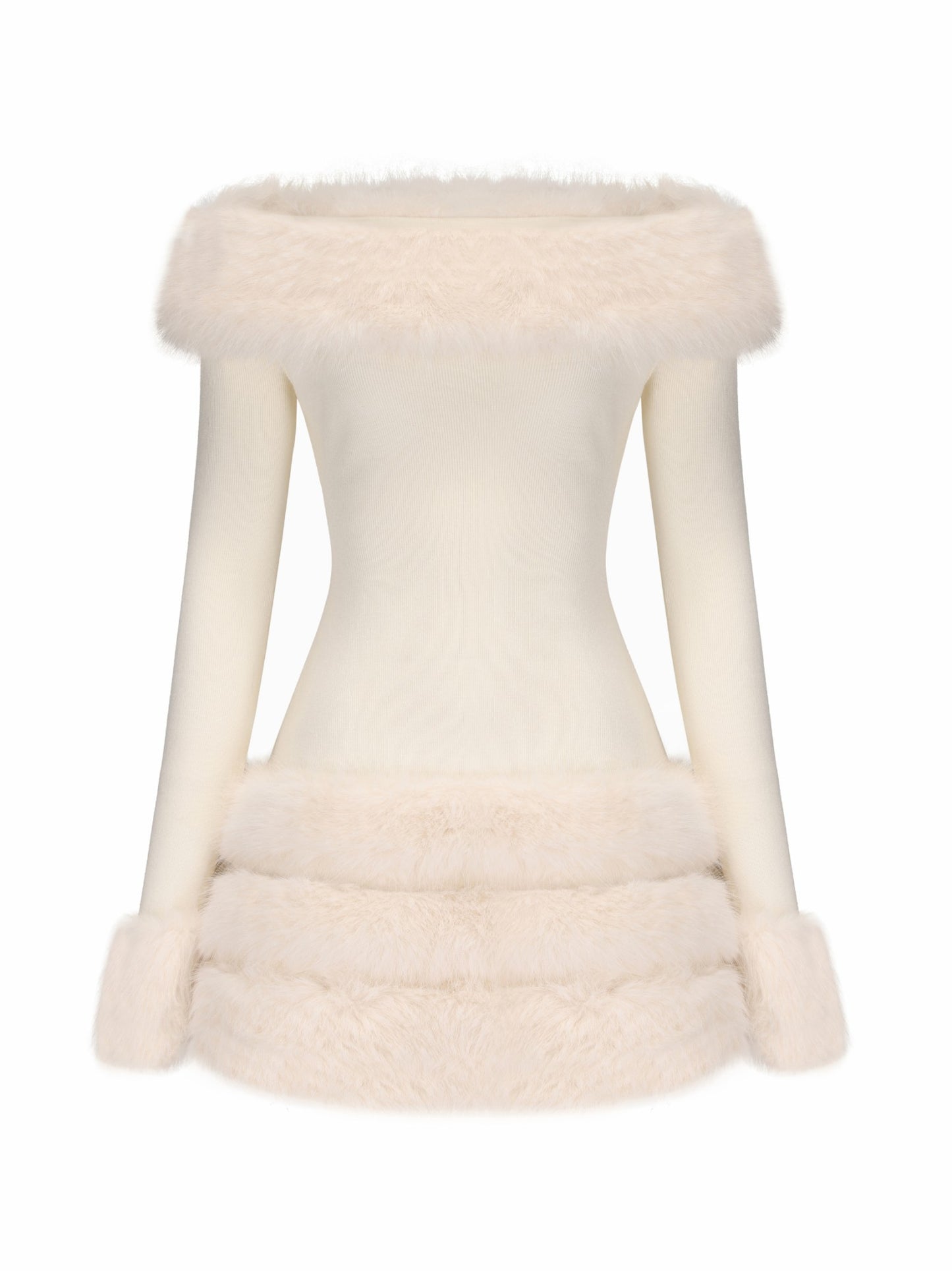 Nana Jacqueline Mila Fur Dress: White Mini Dress for Wedding After-Party White