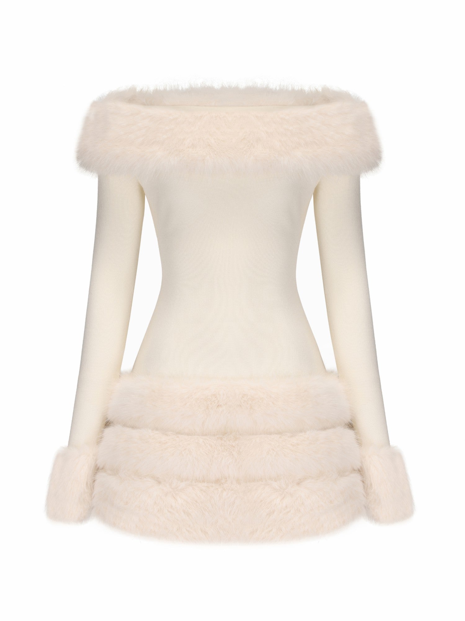 Nana Jacqueline Mila Fur Dress: White Mini Dress for Wedding After-Party White