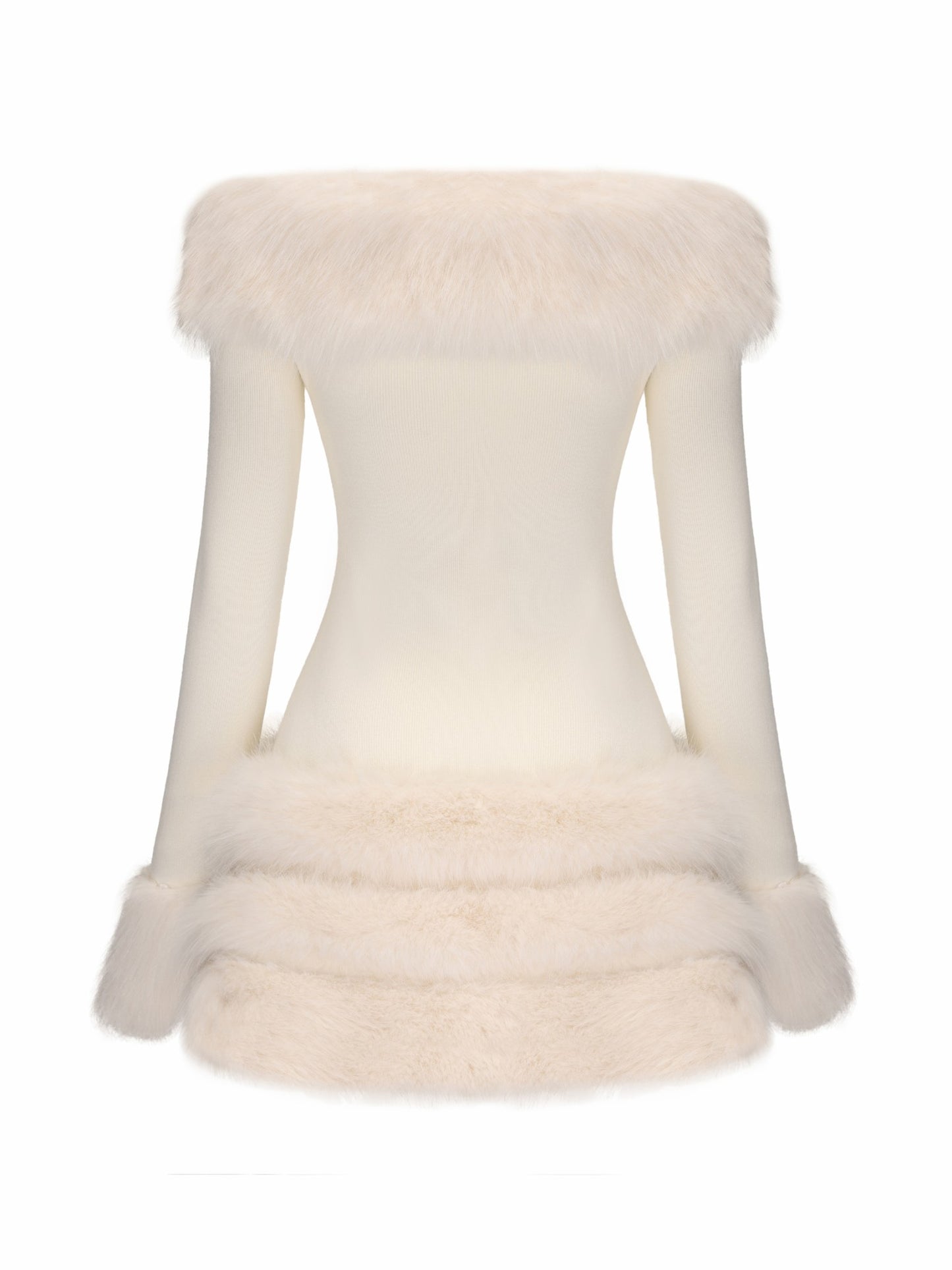 Nana Jacqueline Mila Fur Dress: White Mini Dress for Wedding After-Party White