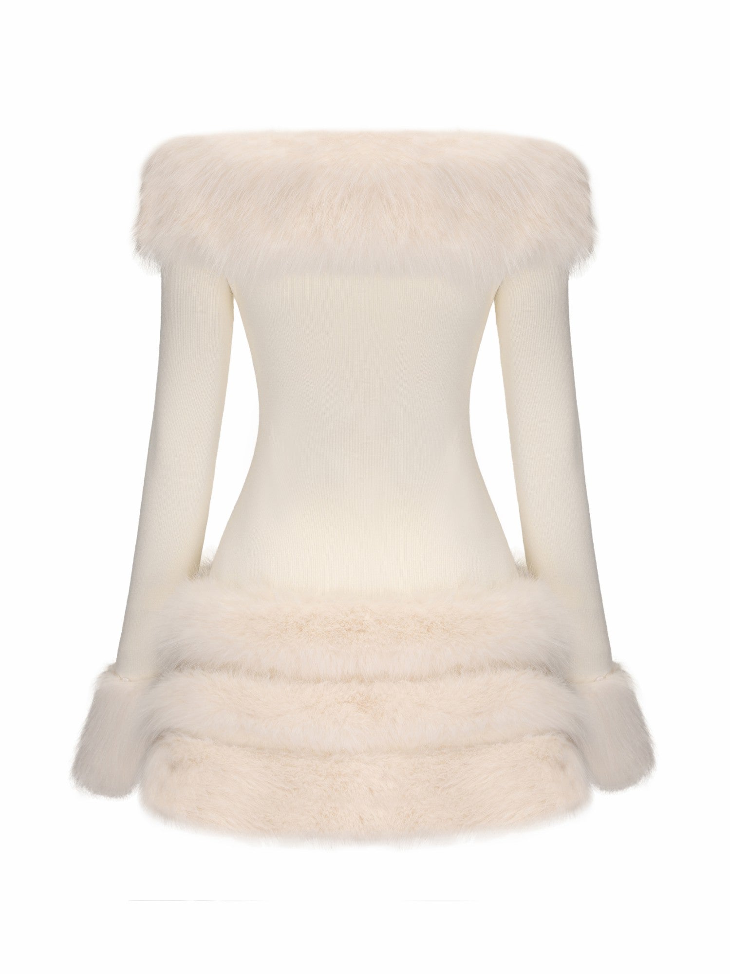 Nana Jacqueline Mila Fur Dress: White Mini Dress for Wedding After-Party White