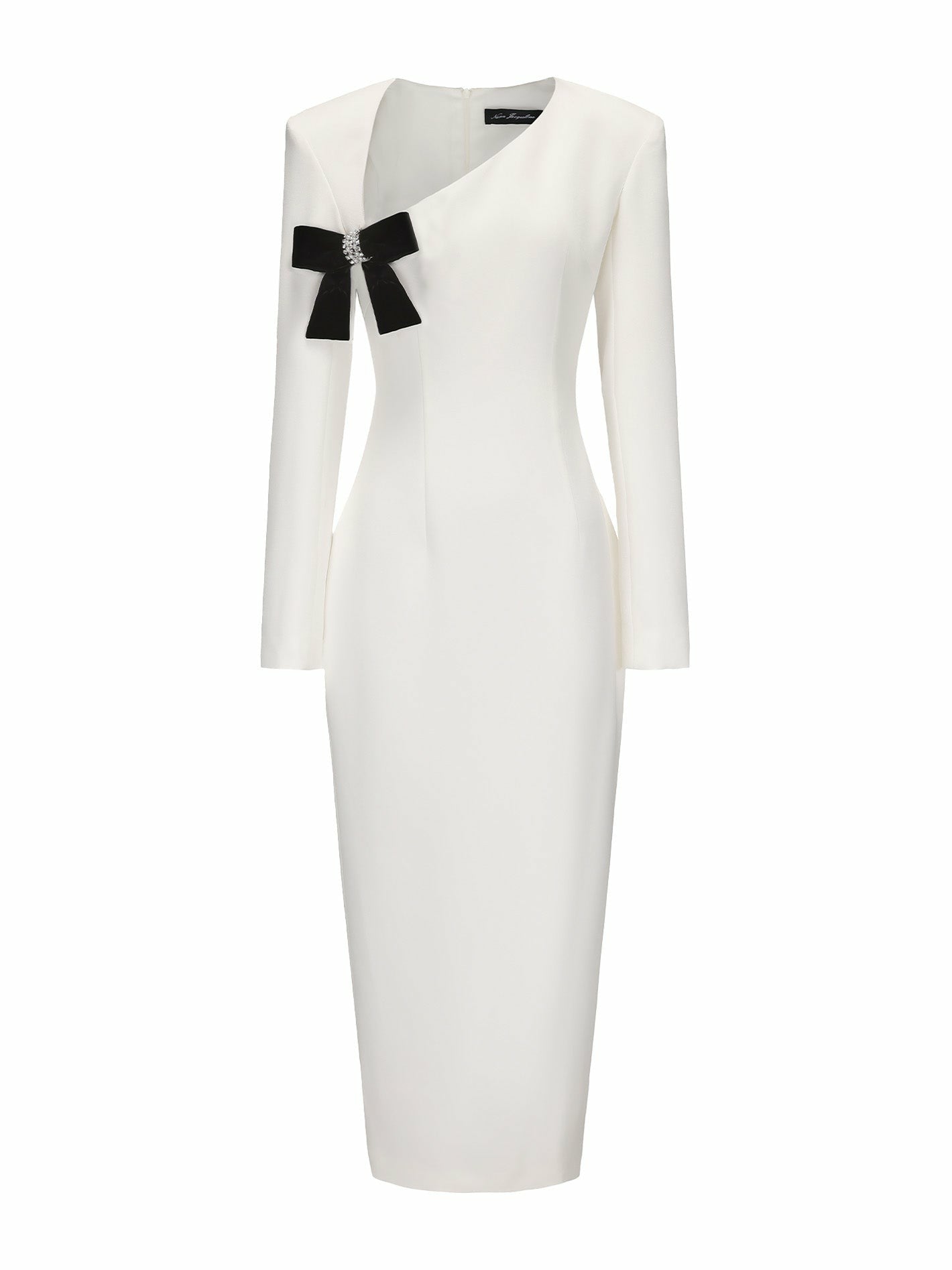 Nana Jacqueline Ellie Bow Dress: White Midi Dress for Rehearsal Dinner White