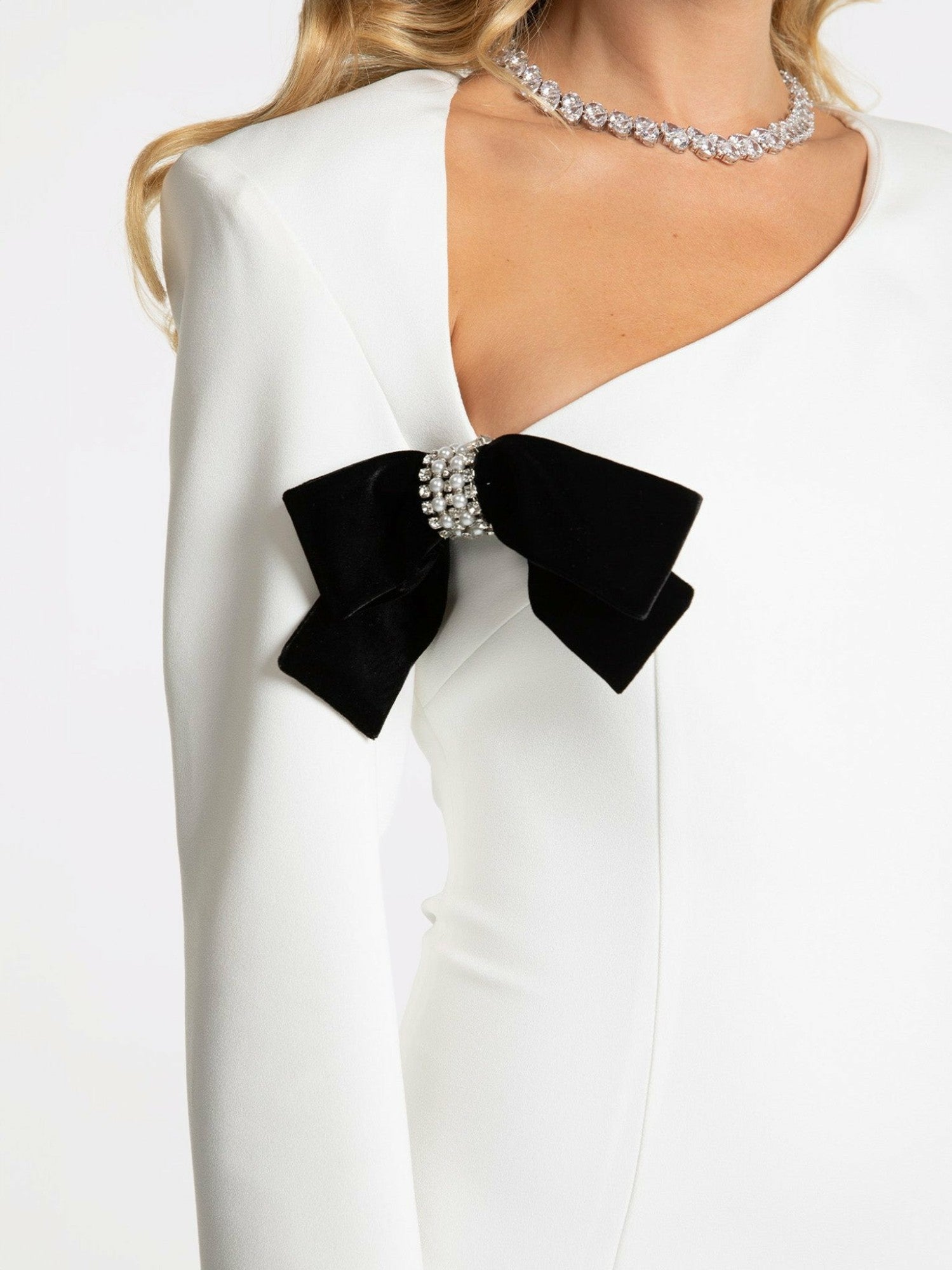 Nana Jacqueline Ellie Bow Dress: White Midi Dress for Rehearsal Dinner White