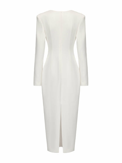 Nana Jacqueline Ellie Bow Dress: White Midi Dress for Rehearsal Dinner White