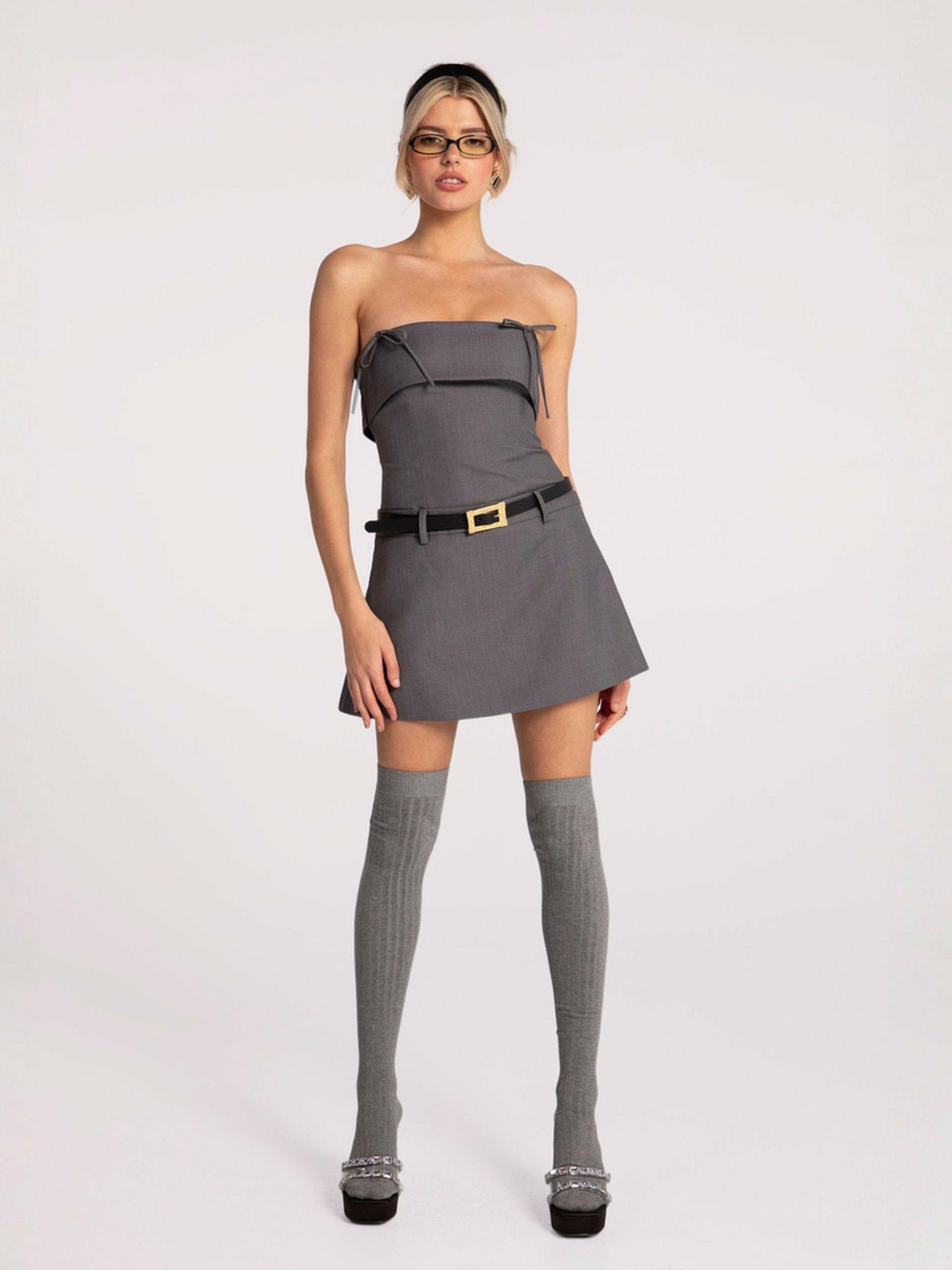 Nana Jacqueline Ashley Dress: Grey Mini Dress for Date Night Grey