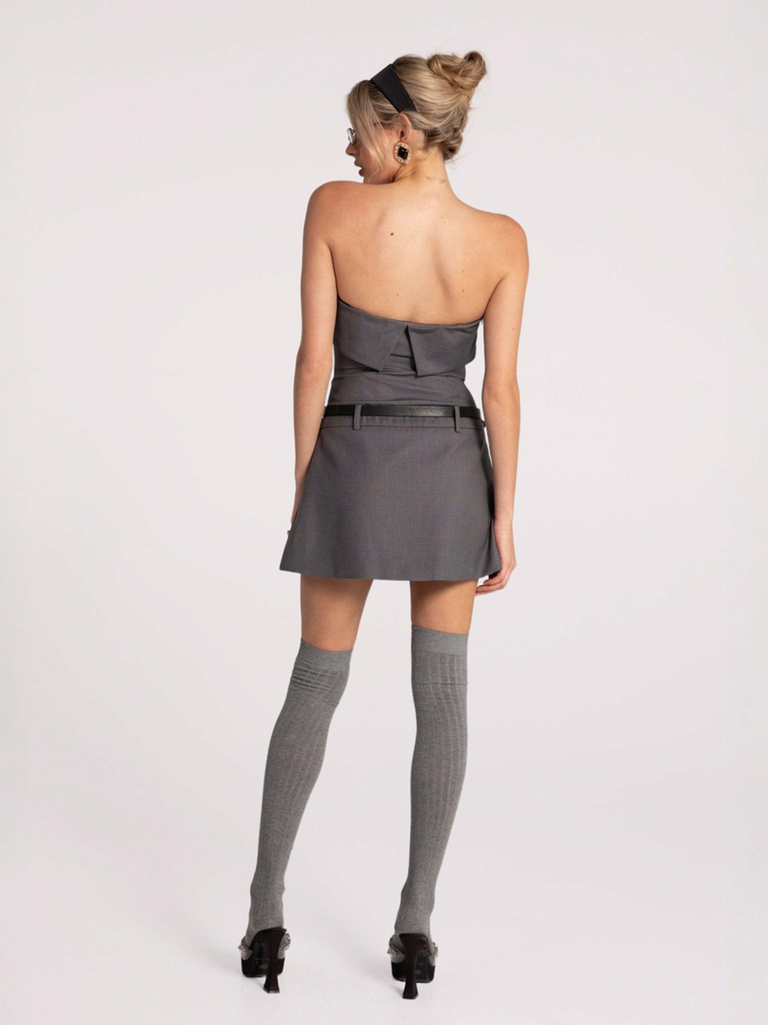 Nana Jacqueline Ashley Dress: Grey Mini Dress for Date Night Grey