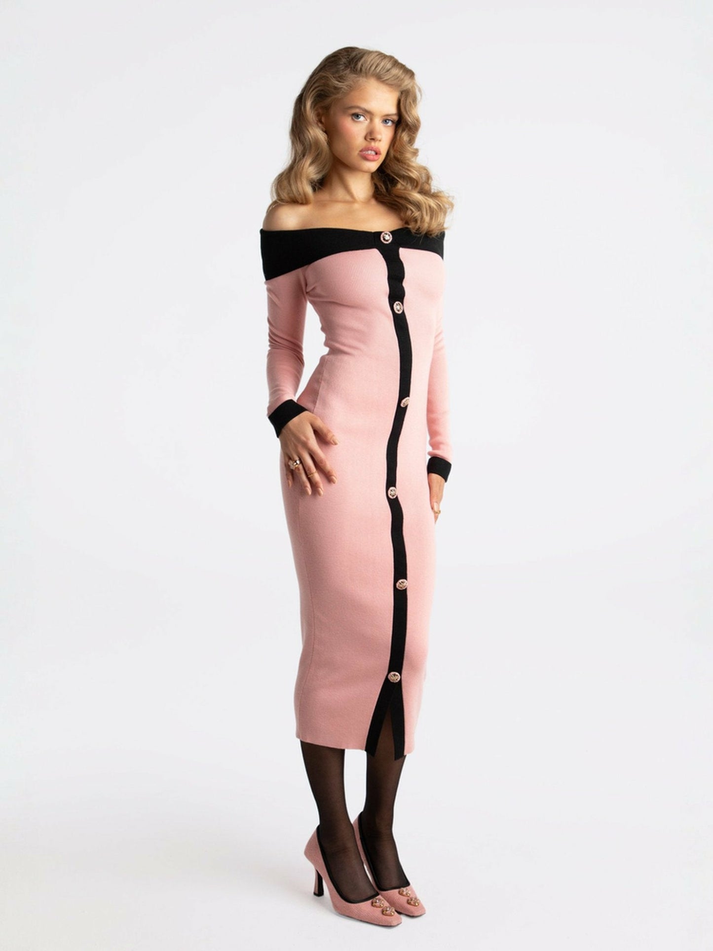 Nana Jacqueline Annie Knit Dress: Pink Midi Dress for Brunch Pink