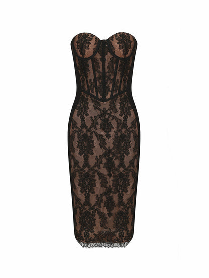 Nana Jacqueline Elsa Lace Dress: Black Midi Dress for Cocktail Party Black