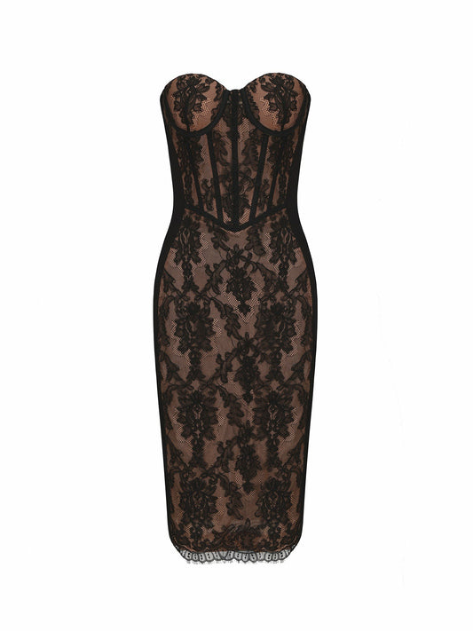 Nana Jacqueline Elsa Lace Dress: Black Midi Dress for Cocktail Party Black