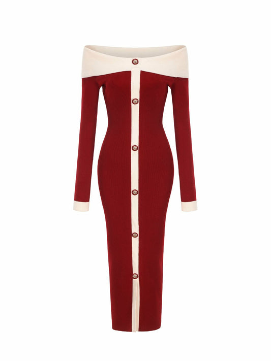 Nana Jacqueline Annie Knit Dress: Red Midi Dress for Date Night Red