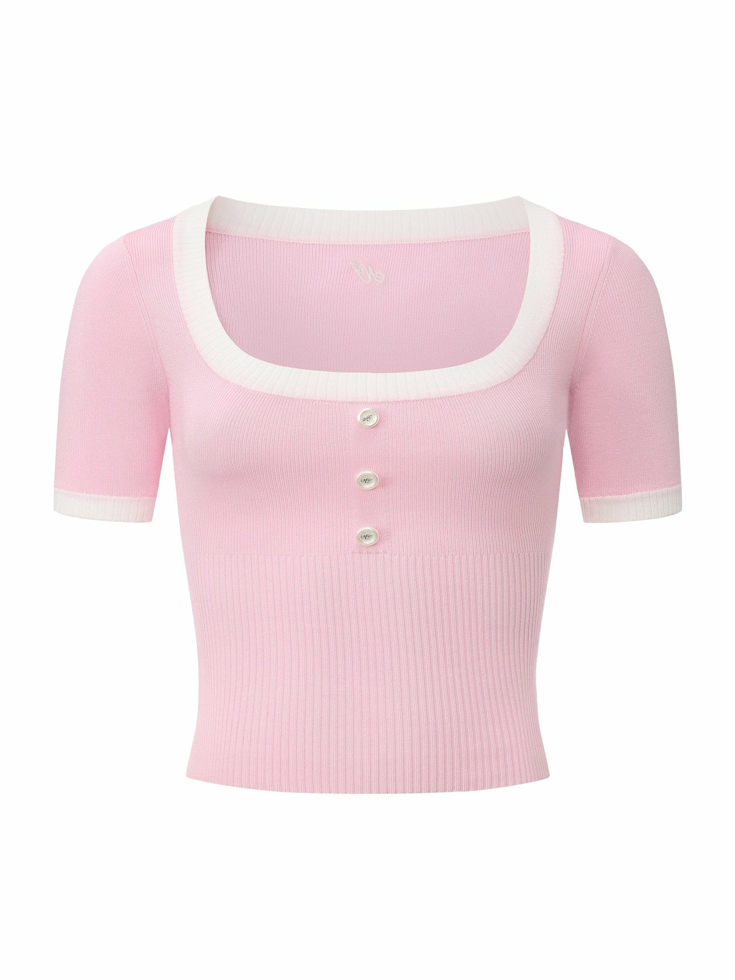 Nana Jacqueline Pink Contrast-Trim Fitted Knit Top Pink