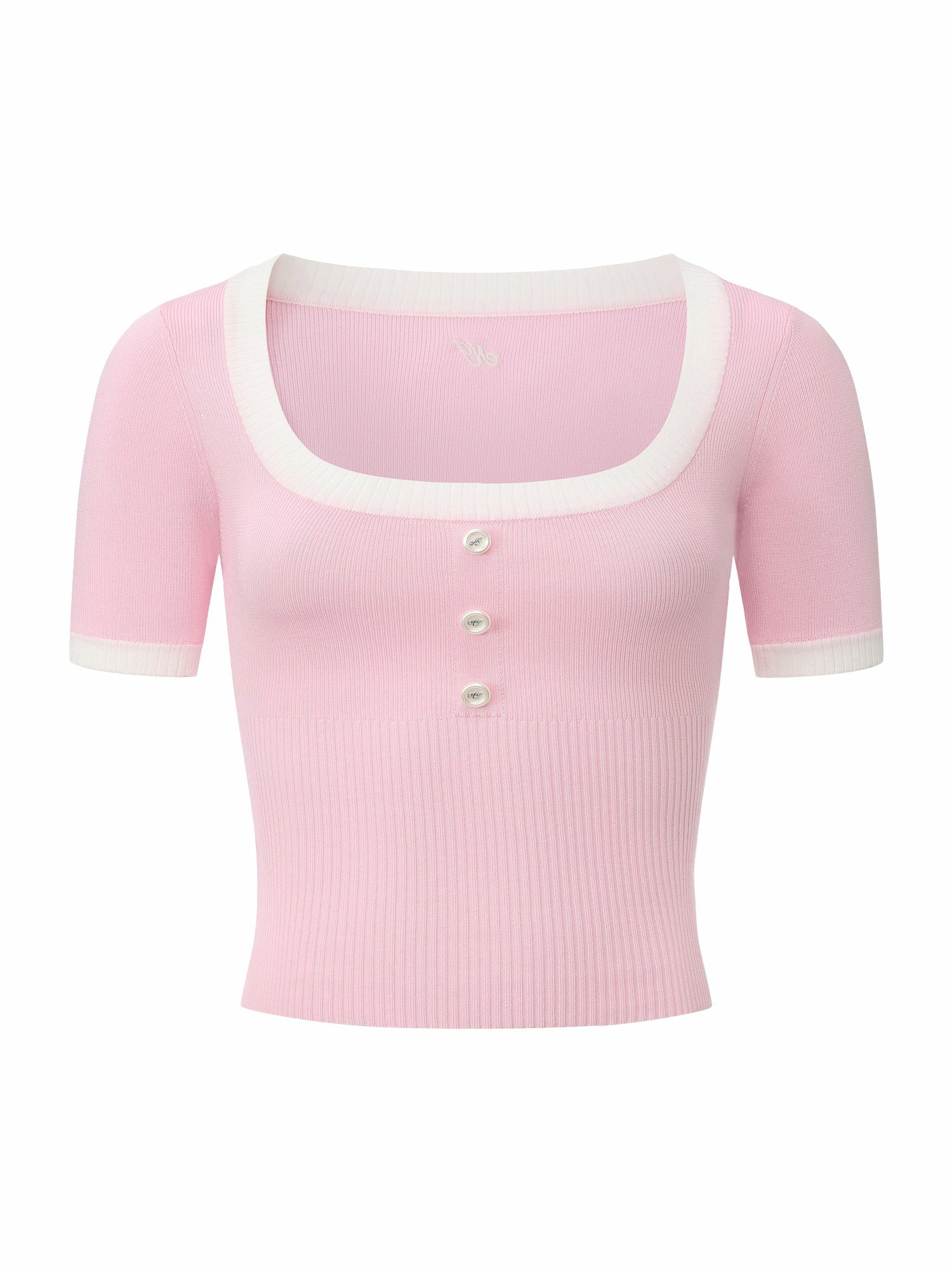 Nana Jacqueline Pink Contrast-Trim Fitted Knit Top Pink