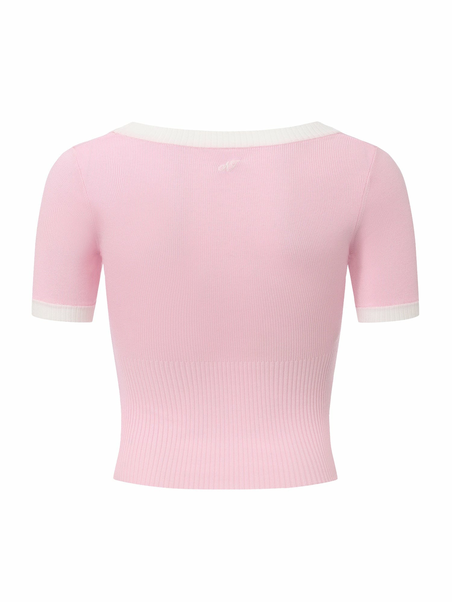 Nana Jacqueline Pink Contrast-Trim Fitted Knit Top Pink