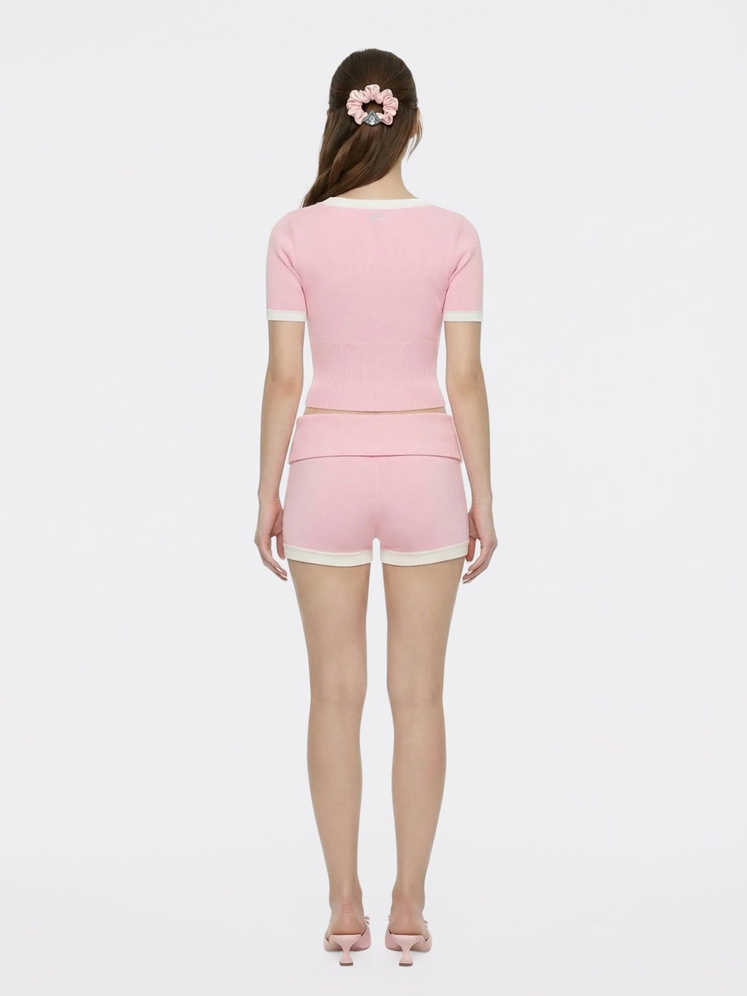 Nana Jacqueline Pink Contrast-Trim Fitted Knit Top Pink