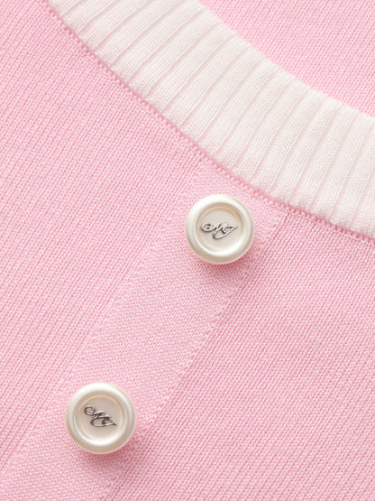 Nana Jacqueline Pink Contrast-Trim Fitted Knit Top Pink