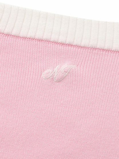 Nana Jacqueline Pink Contrast-Trim Fitted Knit Top Pink