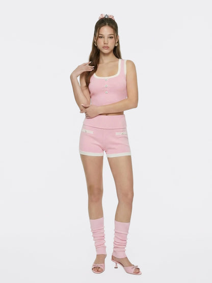Nana Jacqueline Pink Fold-Over Waist Knit Shorts Pink