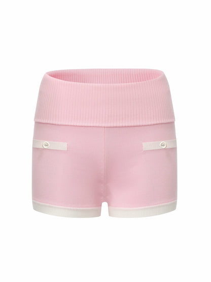 Nana Jacqueline Pink Fold-Over Waist Knit Shorts Pink