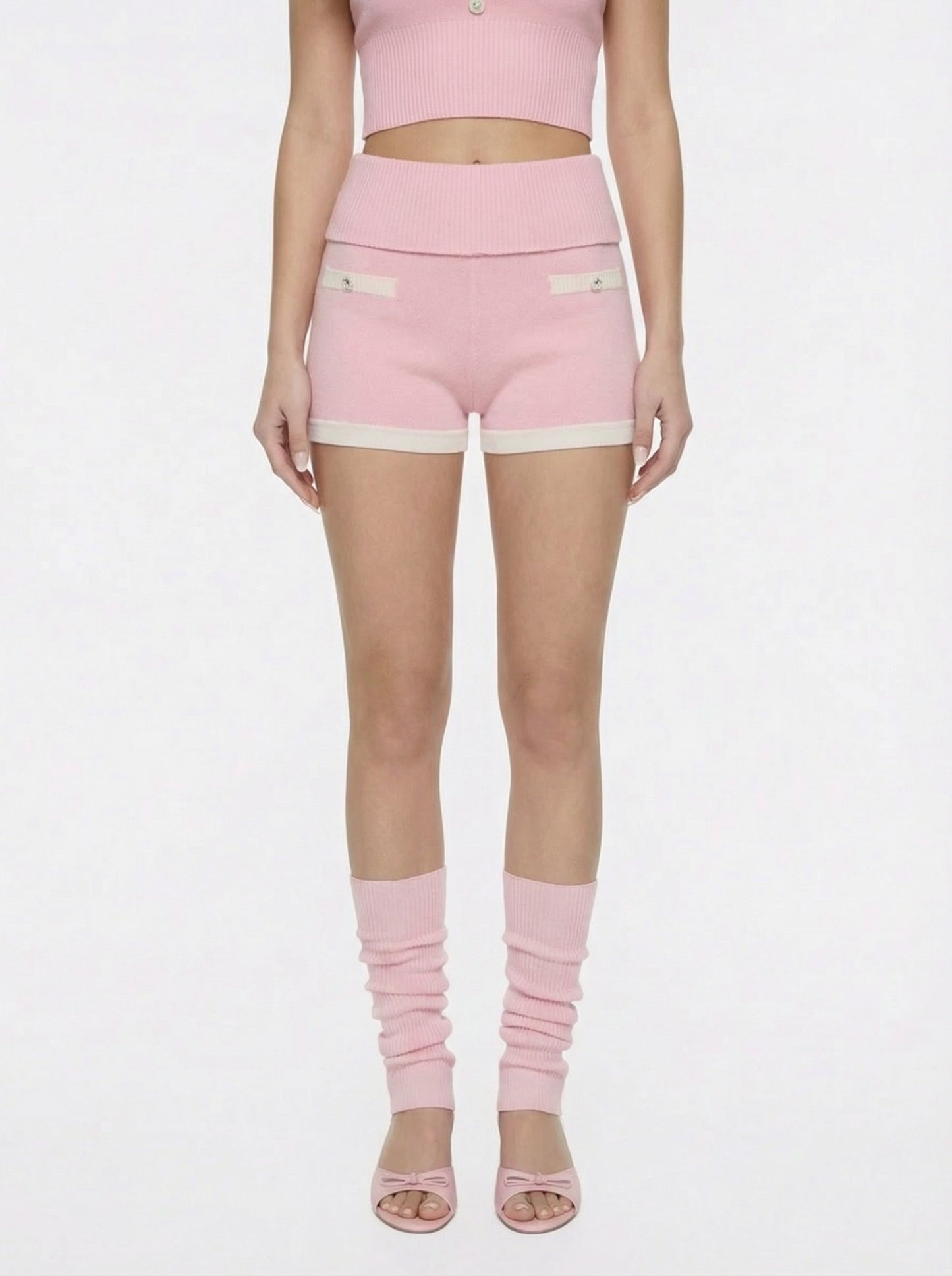 Nana Jacqueline Pink Fold-Over Waist Knit Shorts Pink