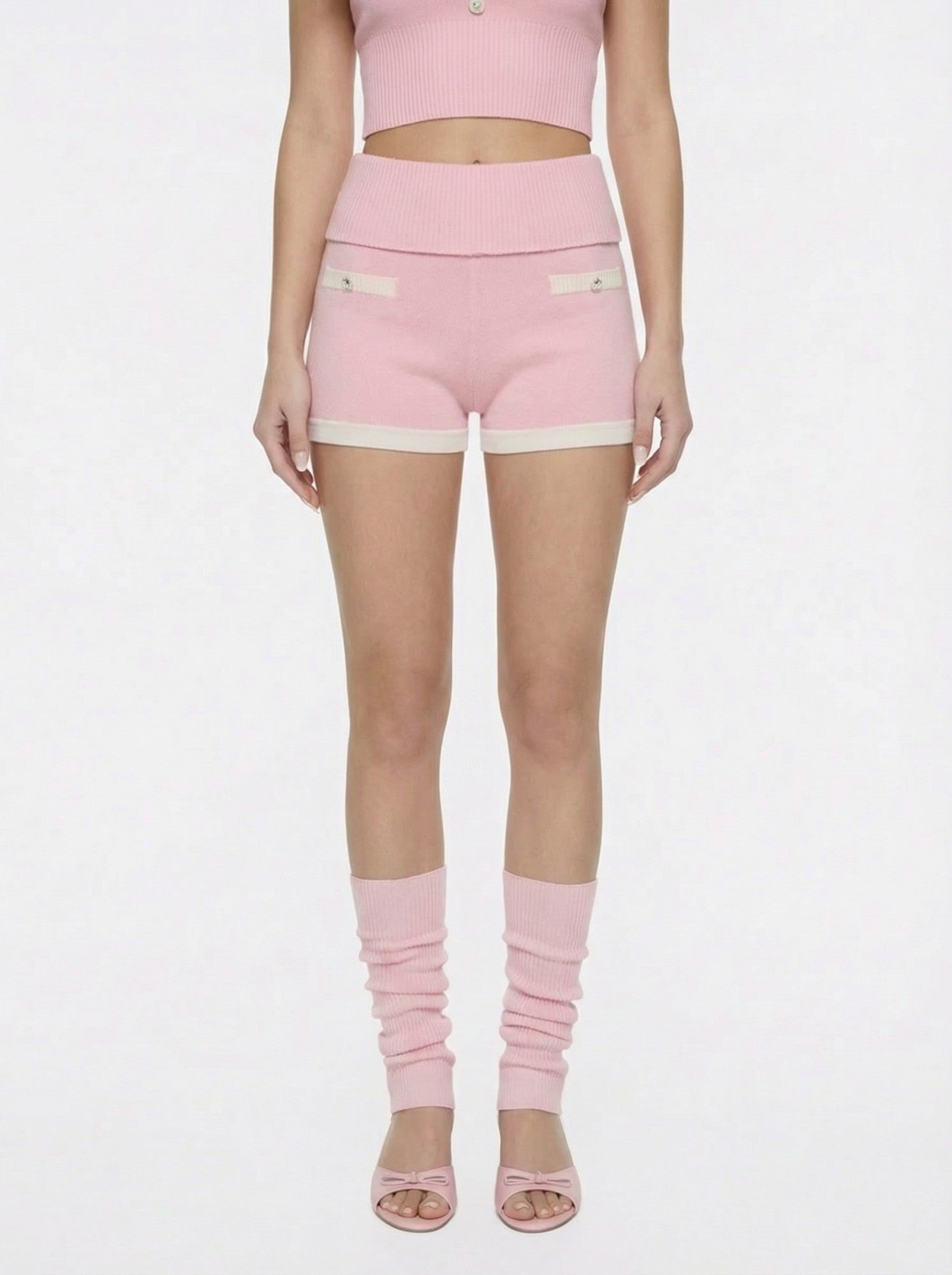 Nana Jacqueline Pink Fold-Over Waist Knit Shorts Pink