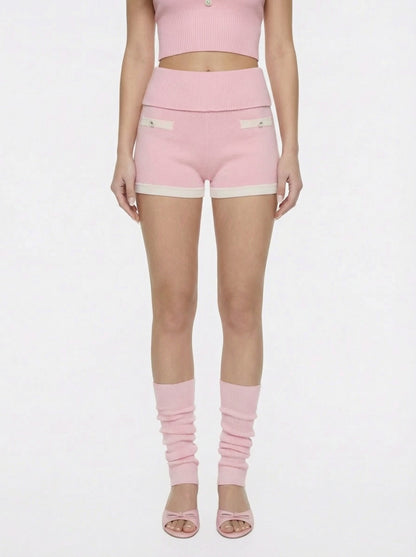 Nana Jacqueline Pink Fold-Over Waist Knit Shorts Pink