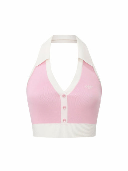 Nana Jacqueline Pink Contrast Halter Knit Top Pink