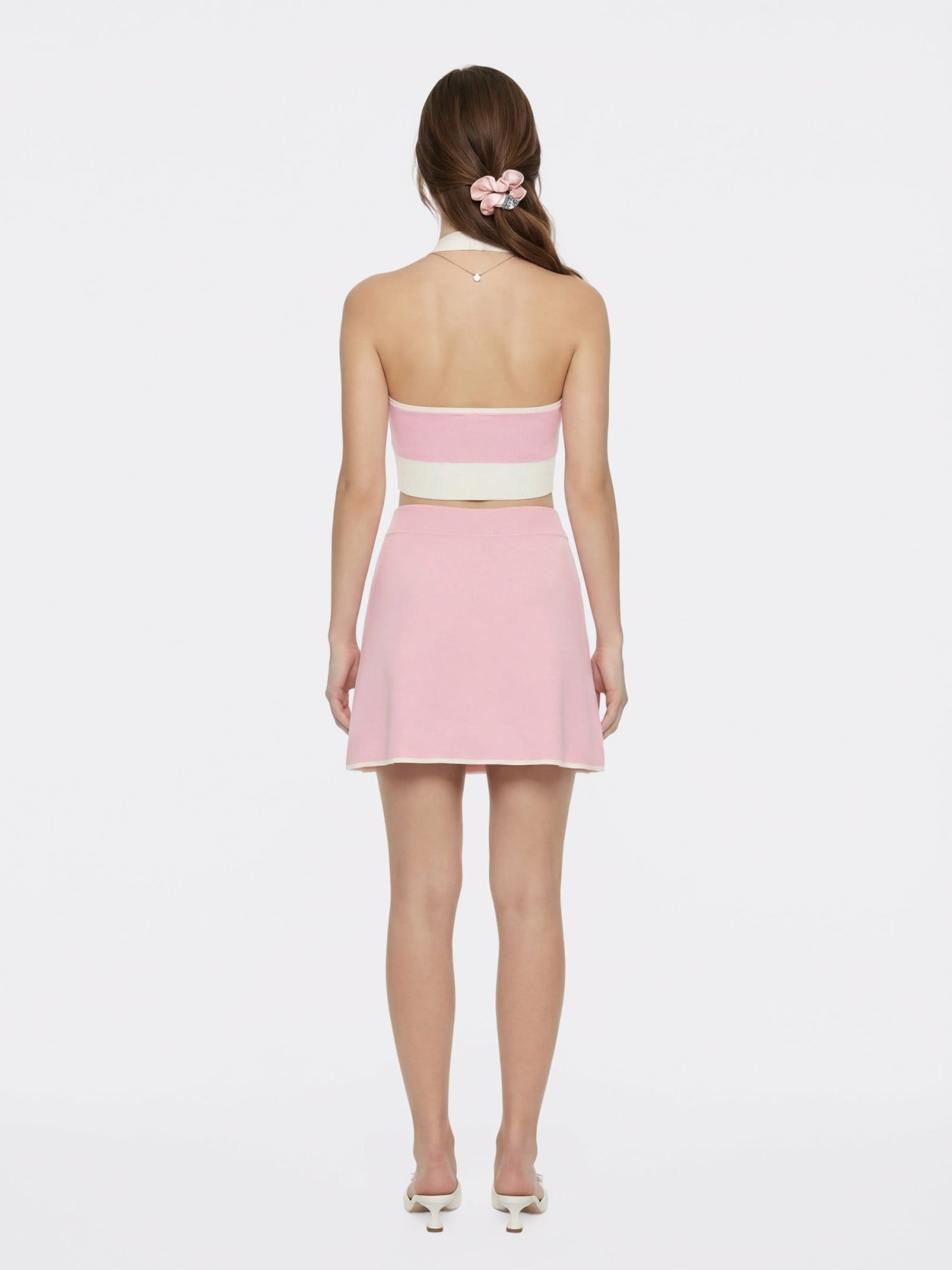 Nana Jacqueline Pink Contrast Halter Knit Top Pink