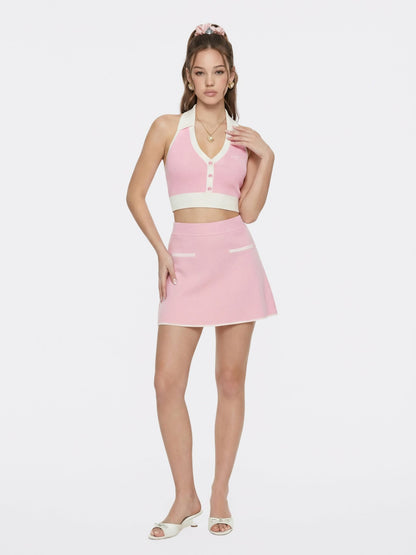 Nana Jacqueline Pink Contrast A-Line Skirt Pink