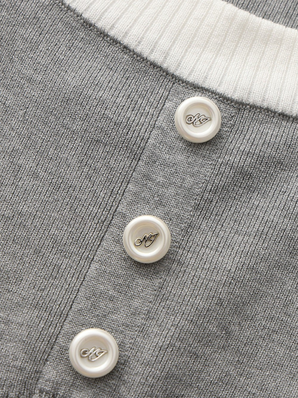 Nana Jacqueline Grey Contrast-Trim Knit Top with Pearl Buttons Grey