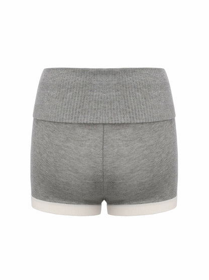 Nana Jacqueline Grey Knit Shorts with Fold-Over Waistband Grey