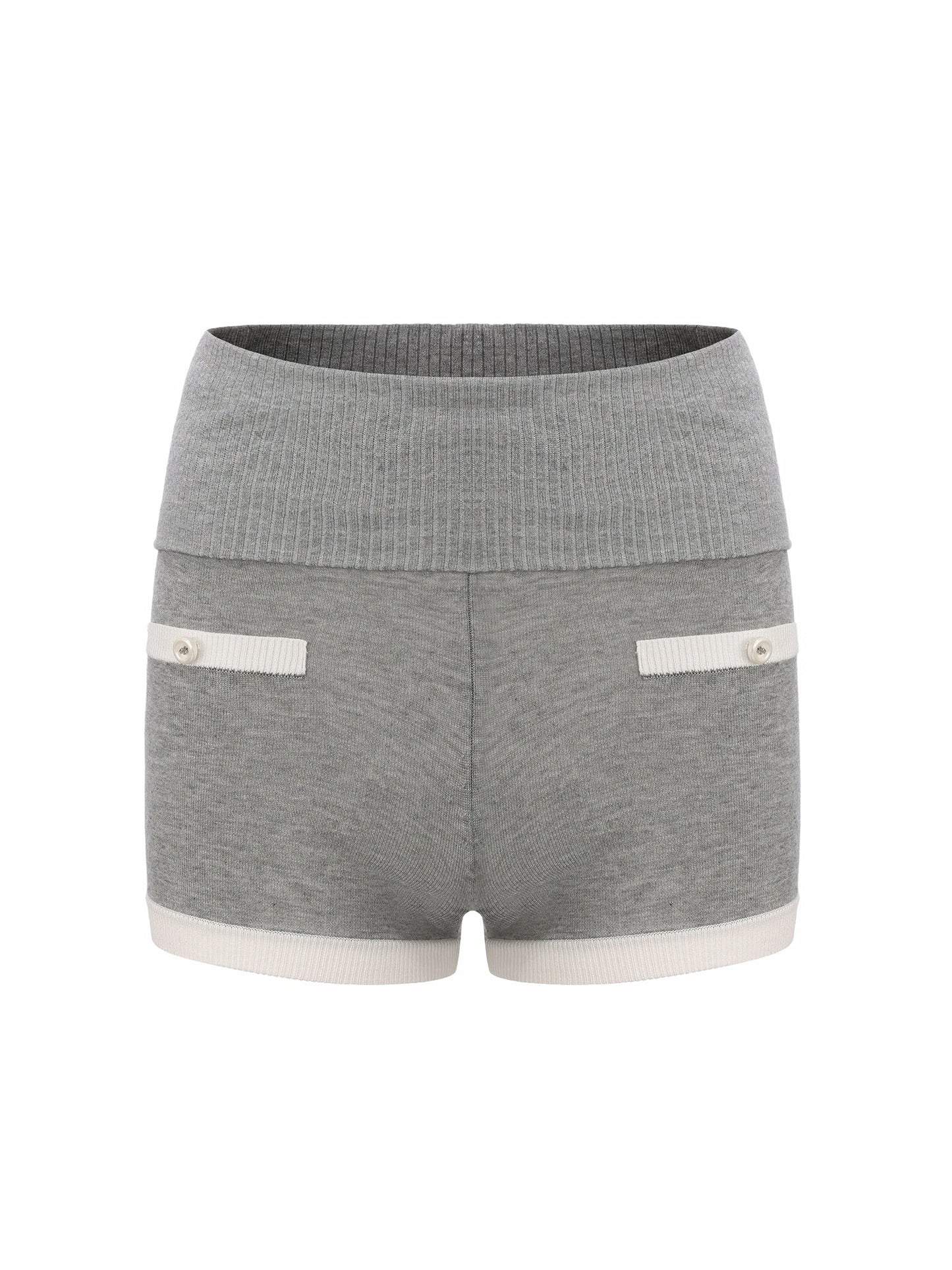 Nana Jacqueline Grey Knit Shorts with Fold-Over Waistband Grey