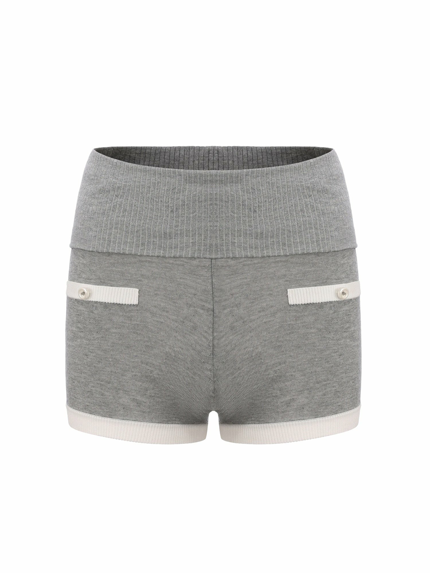Nana Jacqueline Grey Knit Shorts with Fold-Over Waistband Grey