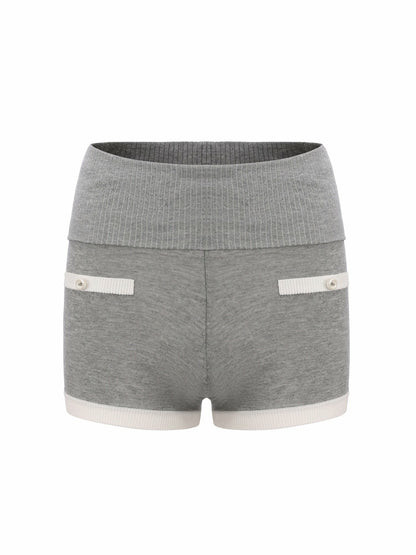 Nana Jacqueline Grey Knit Shorts with Fold-Over Waistband Grey