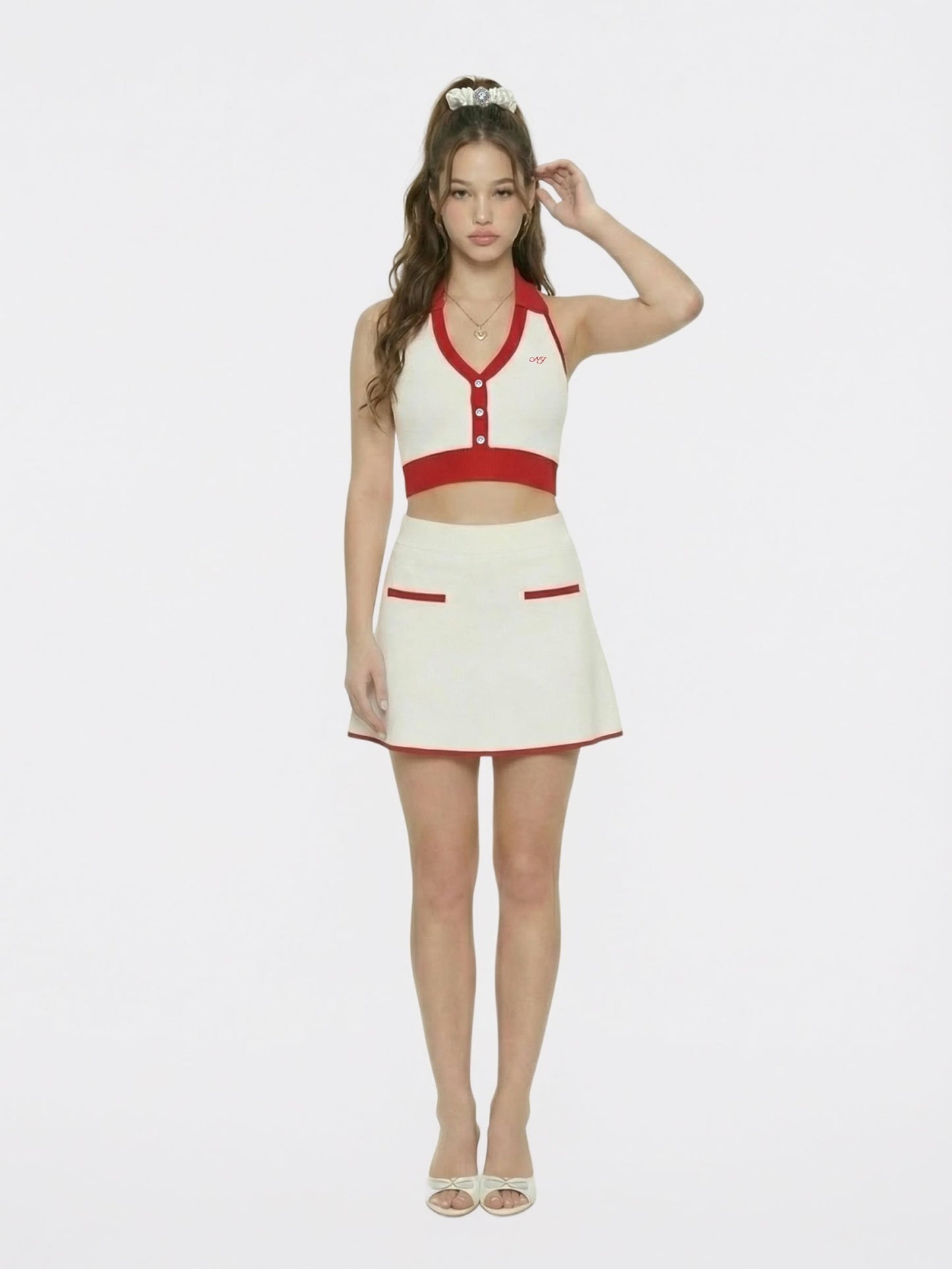Nana Jacqueline White Contrast Halter Knit Top White