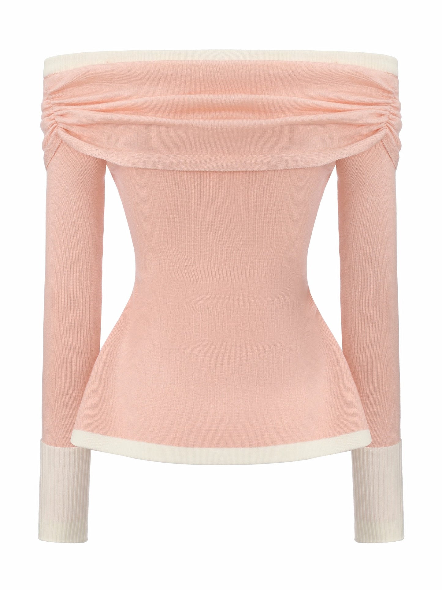 Nana Jacqueline Colette Off-Shoulder Contrast Knit Blush Pink Top Pink