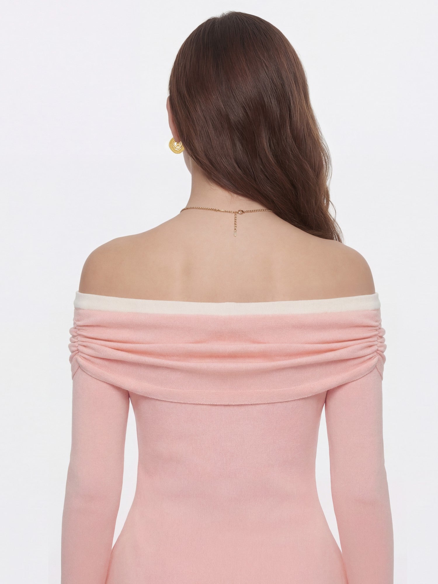Nana Jacqueline Colette Off-Shoulder Contrast Knit Blush Pink Top Pink