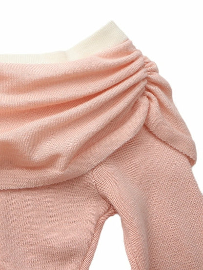 Nana Jacqueline Colette Off-Shoulder Contrast Knit Blush Pink Top Pink