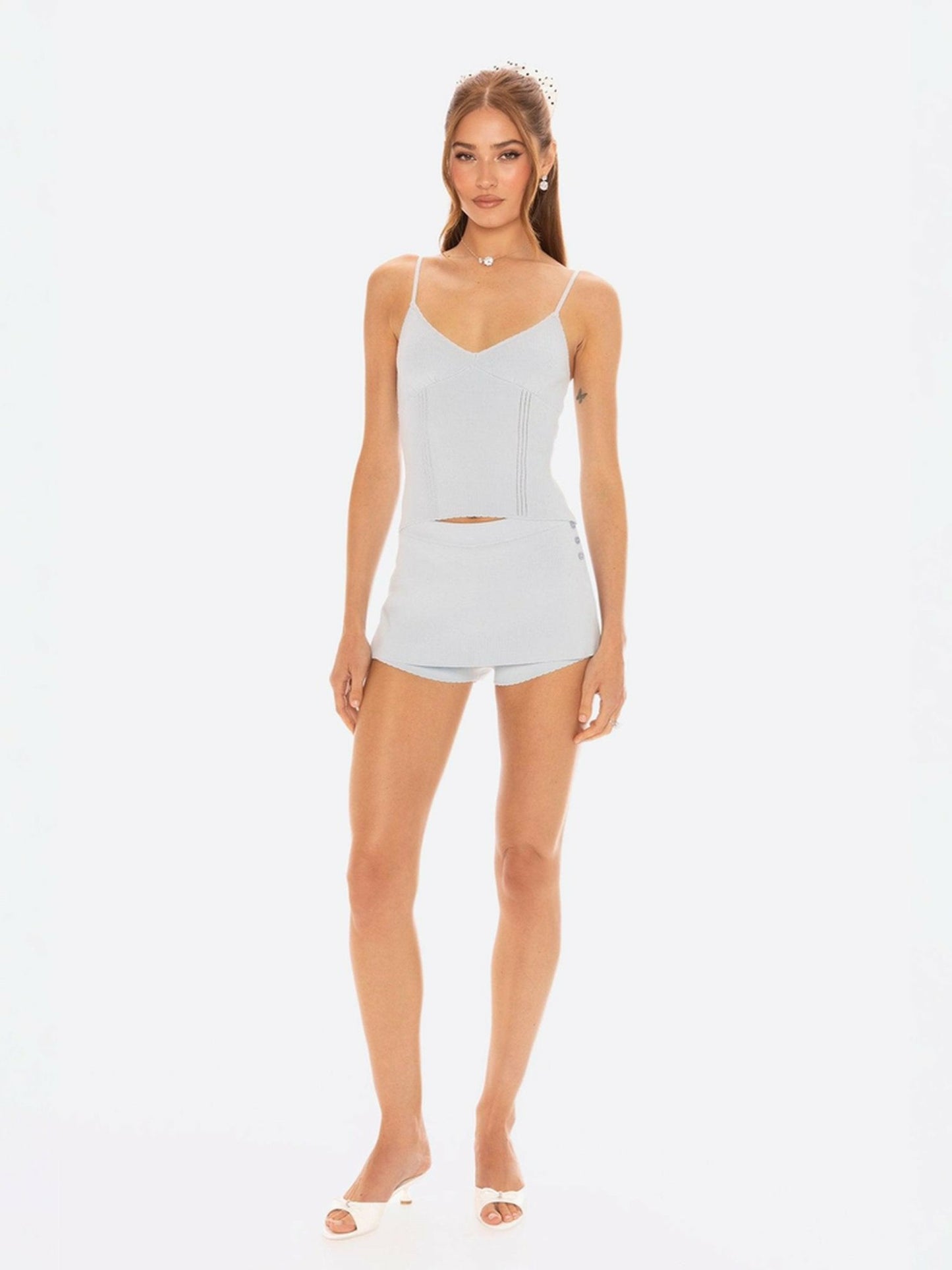 Nana Jacqueline Carrie Shorts: Blue Knit Shorts for Resort Brunch Blue