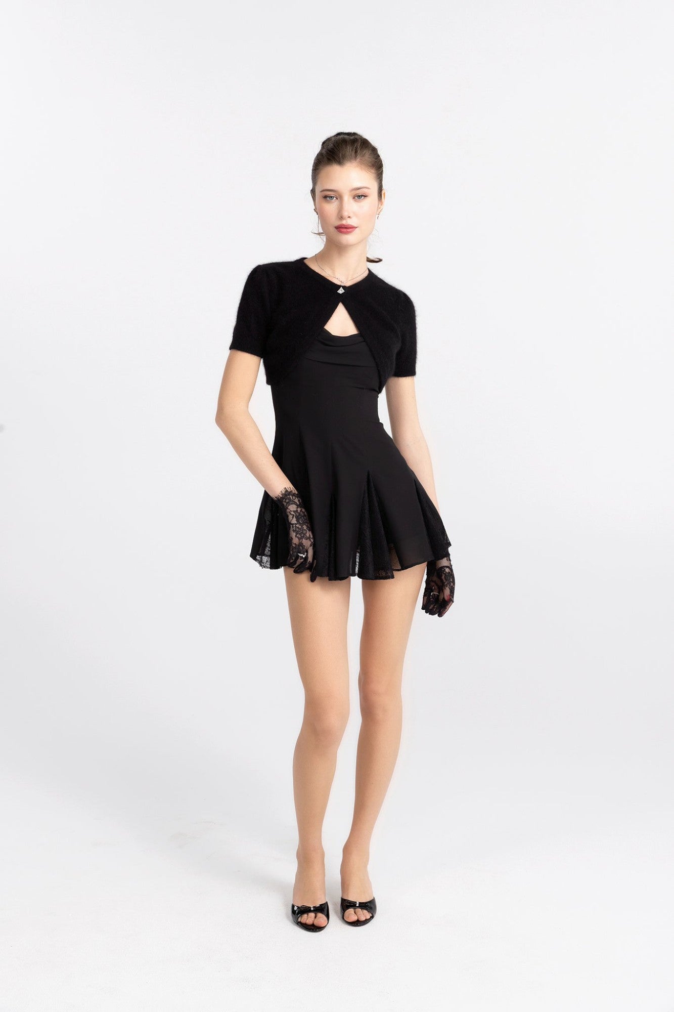 Nana Jacqueline Elara Knitted Cropped Cardigan: Black Cardigan for Date Night Black