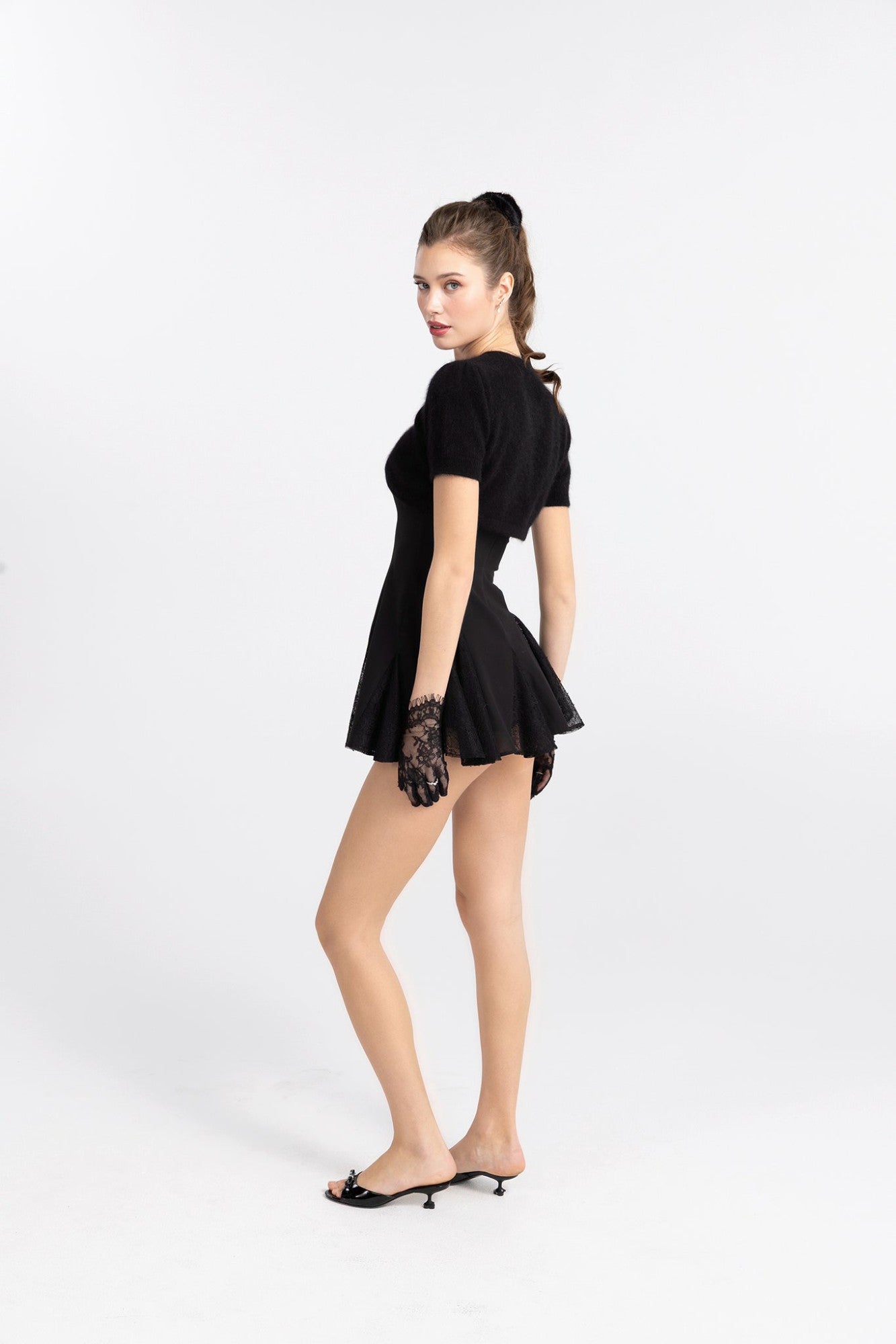 Nana Jacqueline Elara Knitted Cropped Cardigan: Black Cardigan for Date Night Black