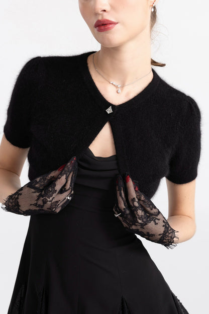 Nana Jacqueline Elara Knitted Cropped Cardigan: Black Cardigan for Date Night Black